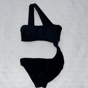 Black swimsuit one piece two piece look NWOT